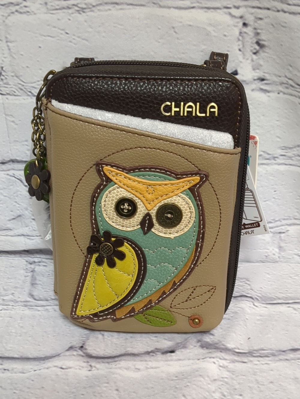 Chala Beige Crossbody Mini Bag with Multicolor Owl Appliqué